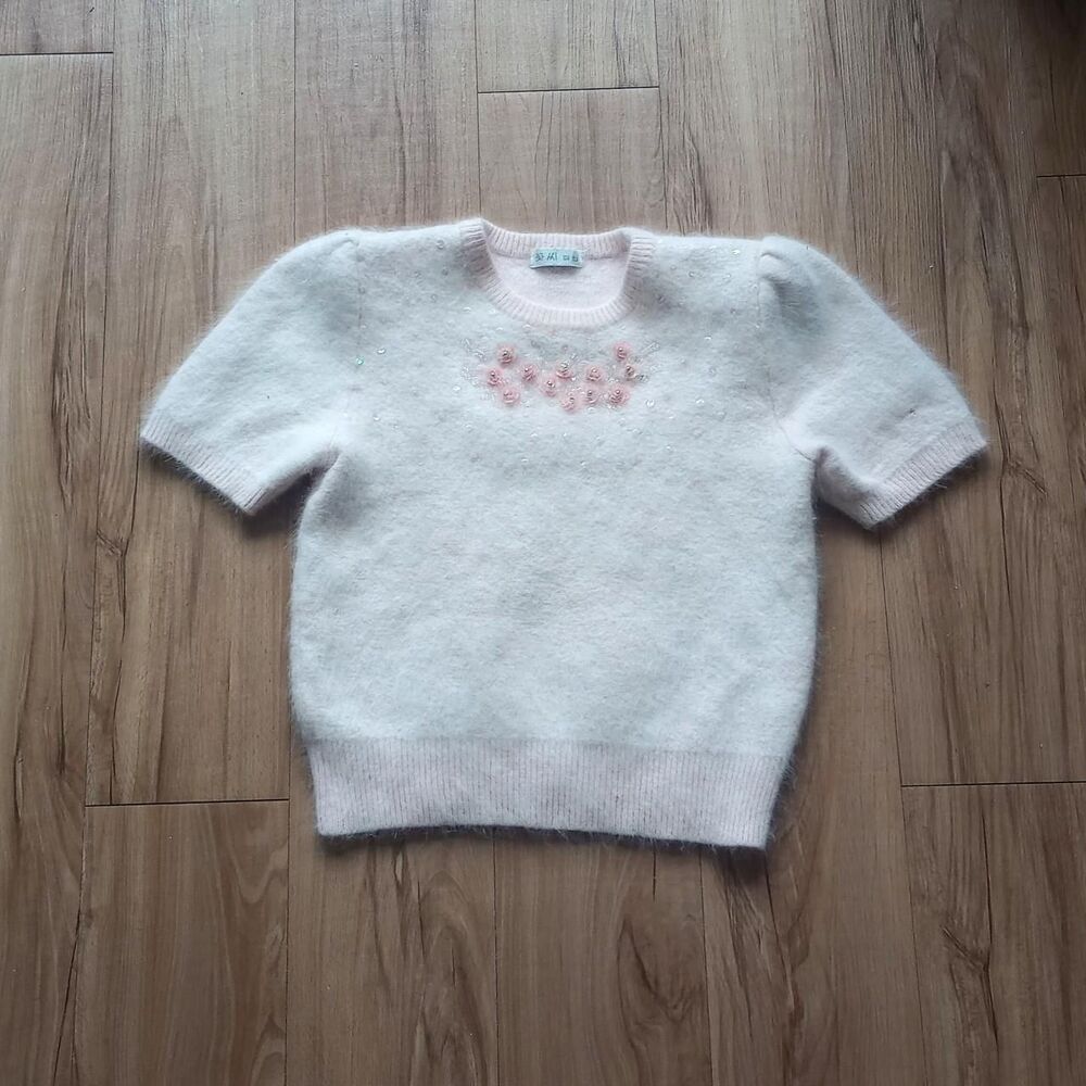 Japanese Pink Floral Fuzzy Coquette Sweater